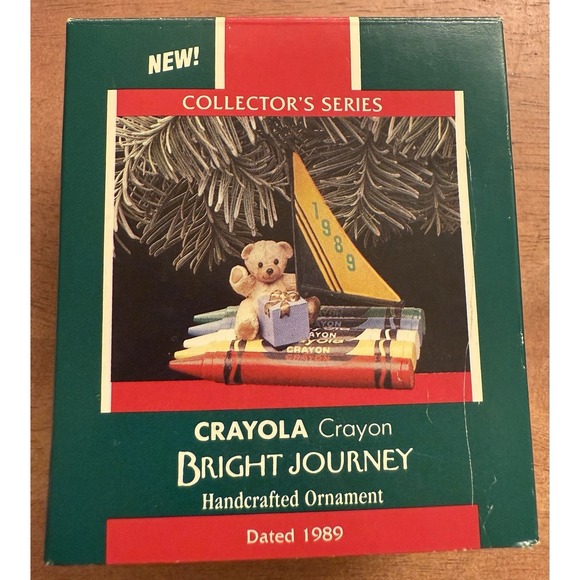 1989 Hallmark Crayola Crayon #1 Bright Journey Sailboat Christmas Tree Ornament - Picture 1 of 2